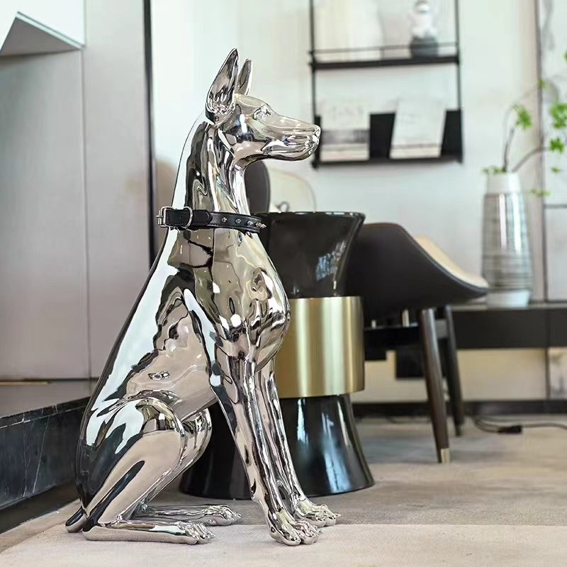 Factory customized high-quality fiberglass sculpture creative electroplating sculpture electroplating dog sculpture 75cm