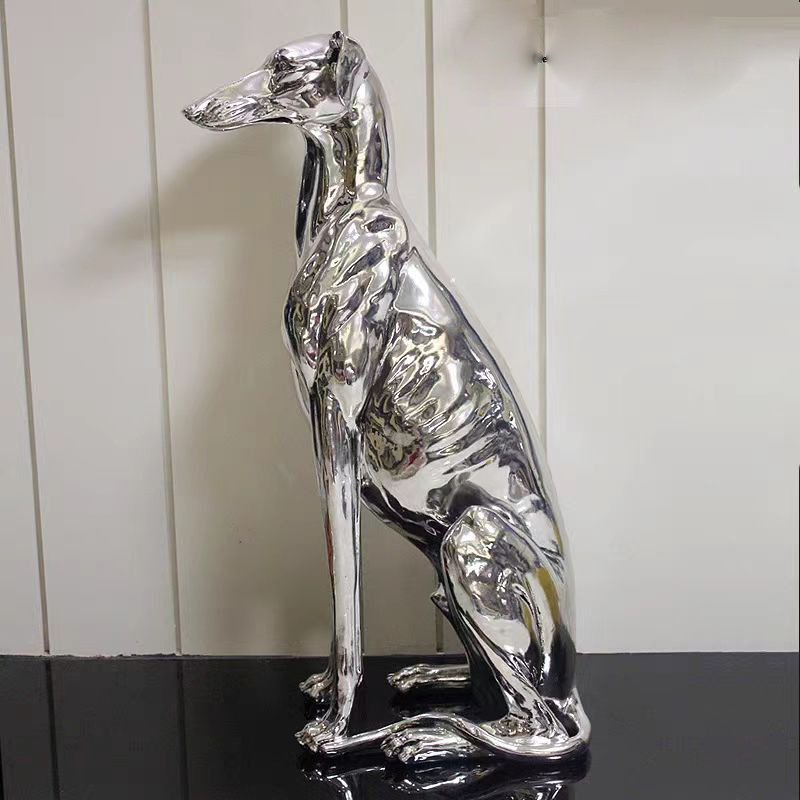 Hot sale Living room decoration modern floor life size resin animal figurines giant greyhound dog statue chrome plated