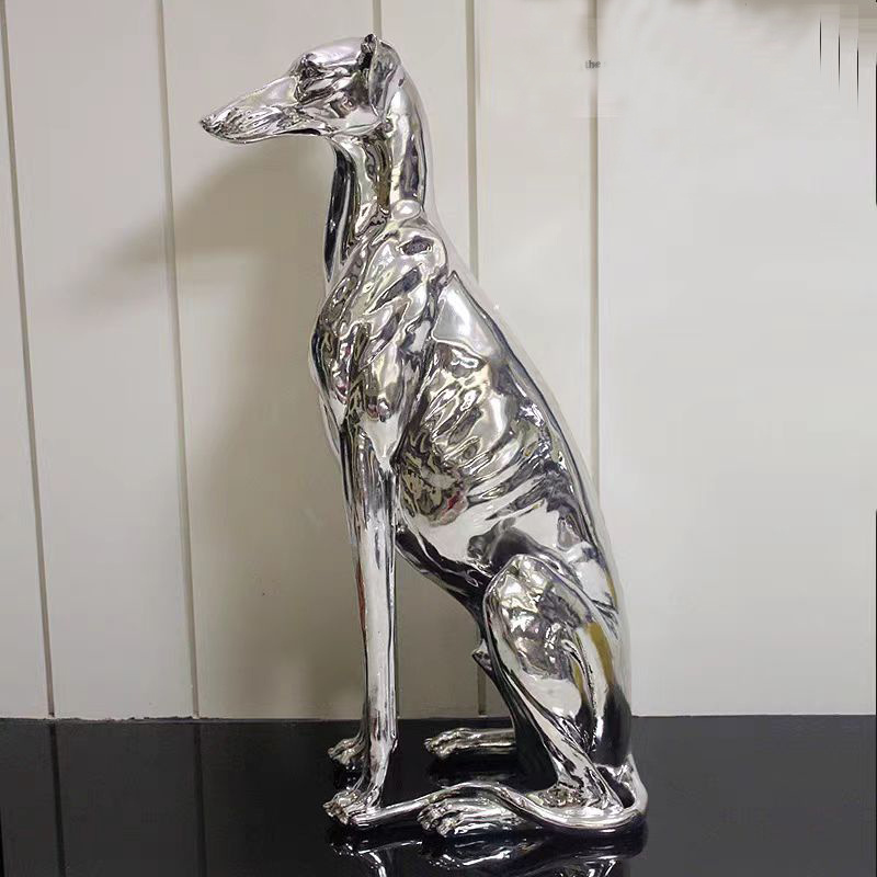 Hot sale Living room decoration modern floor life size resin animal figurines giant greyhound dog statue chrome plated