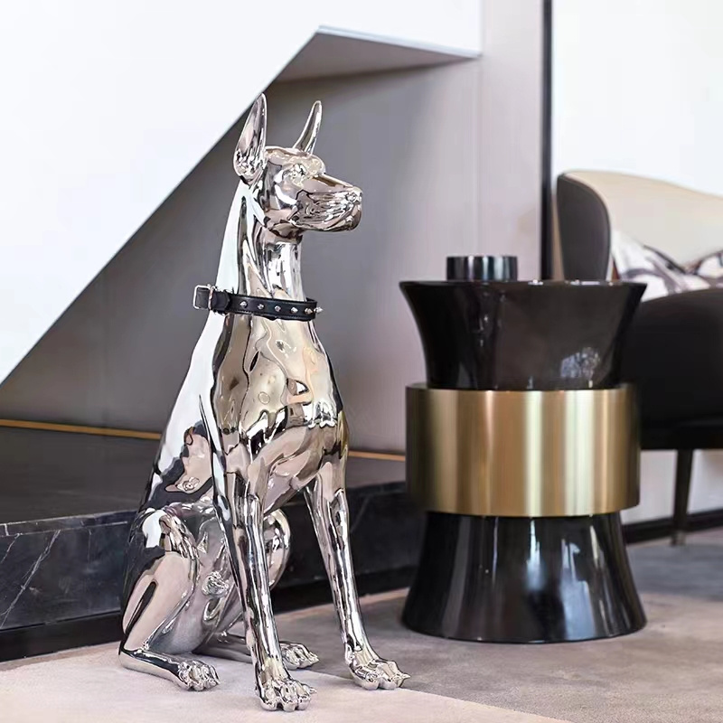 Factory customized high-quality fiberglass sculpture creative electroplating sculpture electroplating dog sculpture 75cm