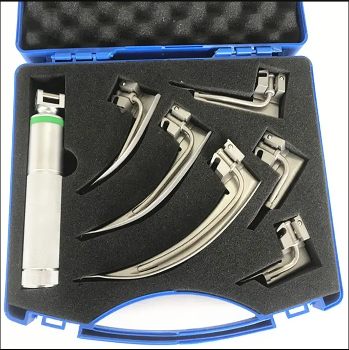 Stainless Steel Reusable 6Pcs Blades neonatal  adult laringoscopio flexible fibra optica medical fiber optic laryngoscope set