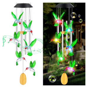 2024 new trend Color Changing Solar Wind Chime Outdoor Waterproof Hummingbird LED with Metal Tubes and Bells well soon gift get