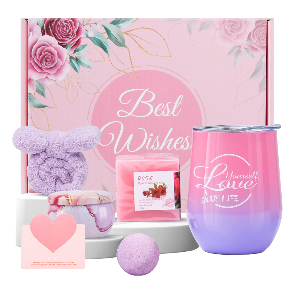 Unique new product in 2023 pink get well soon gifts box sets for women candle cup 6-pcs best selling birthday self care gift set