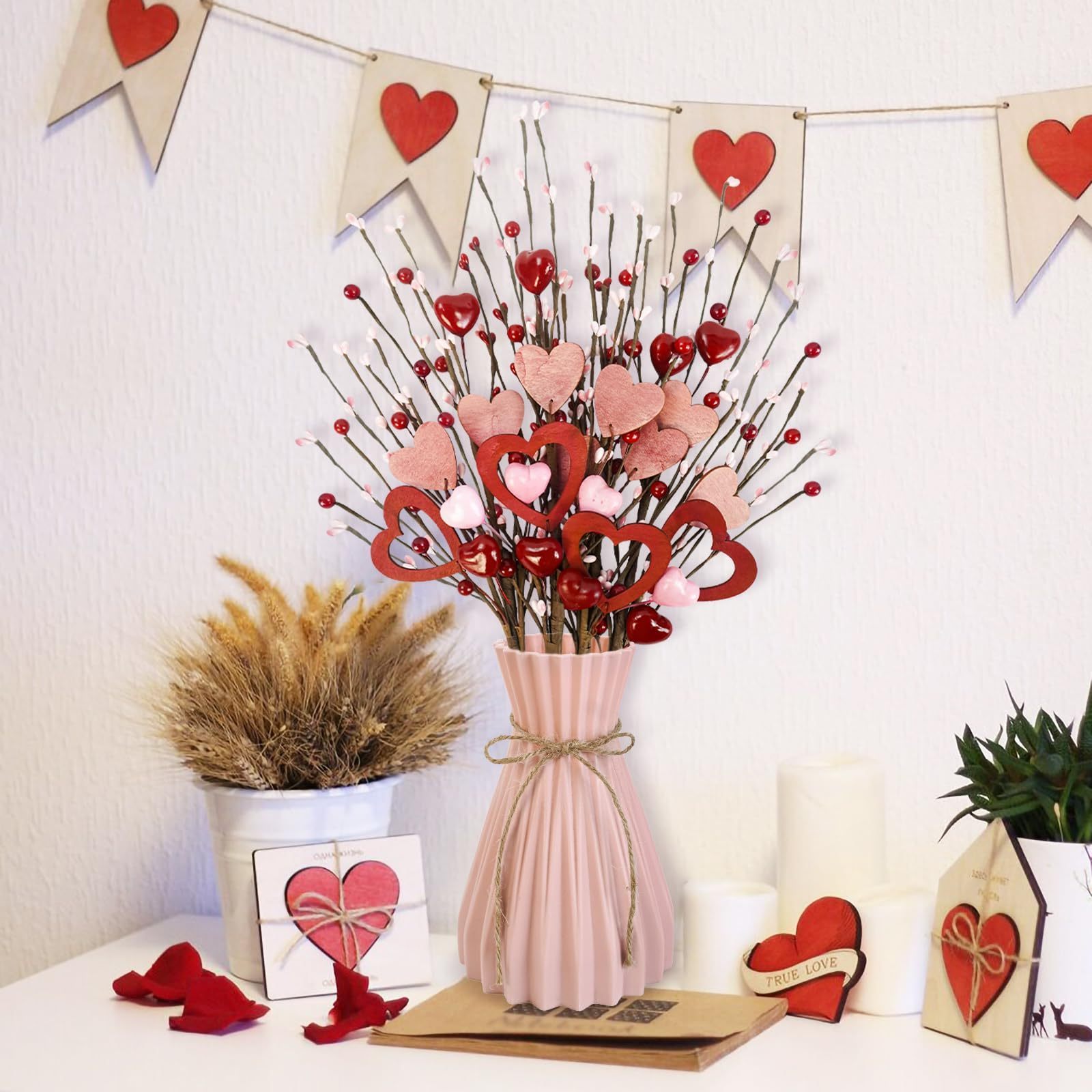 well soon gift get Red Pink White heart Shaped Berry Branches for Valentine's Party Home Wedding Decoration customize gift ideas