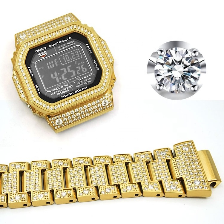 Jmax DW-5600 Mod Kit Stainless Steel Watchband with Bling Iced Stone Metal Case with Diamond for Gshock dw5600 gwm5610 Part