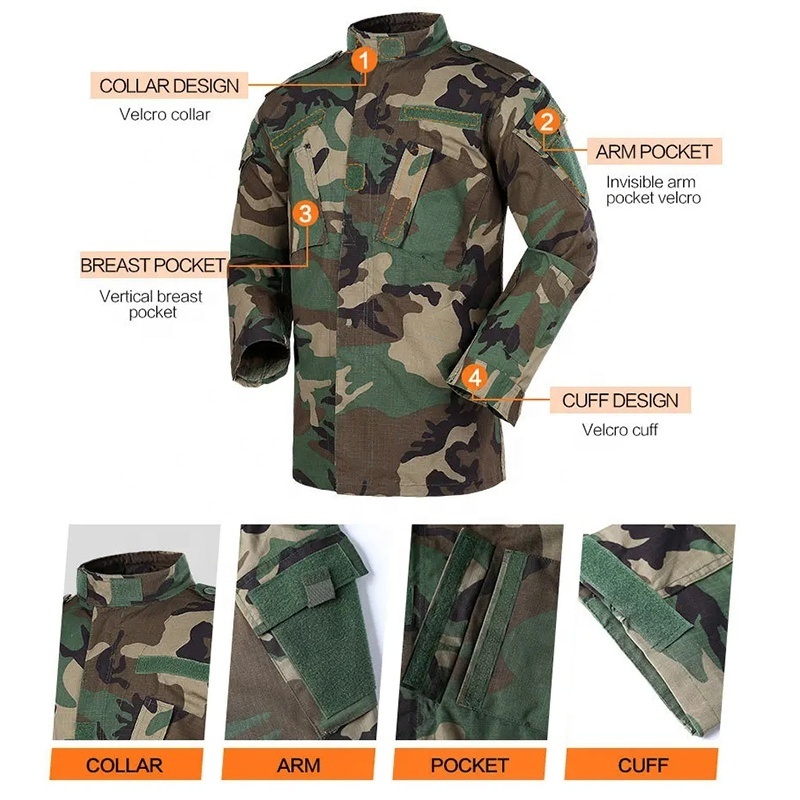 Wholesale Ripstop Durable Slant in Pocket Tactical Camouflage ACU Uniform set Olive Green Tactical Training Clothing Suit