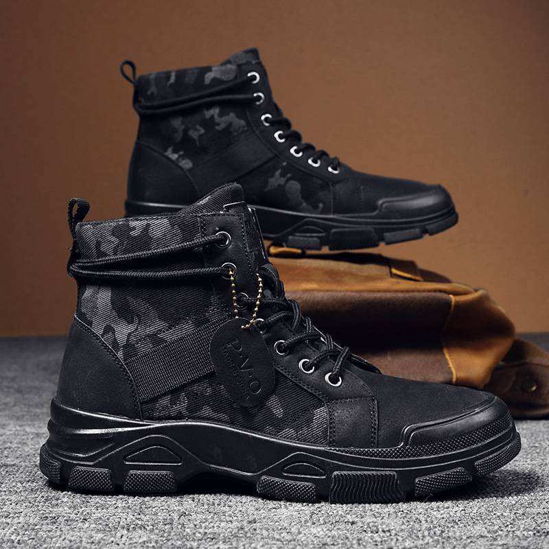 Men's Rubber Snow Boots Warm Working Boot Lace Up Outdoor Hiking Shoes Men Black Boots