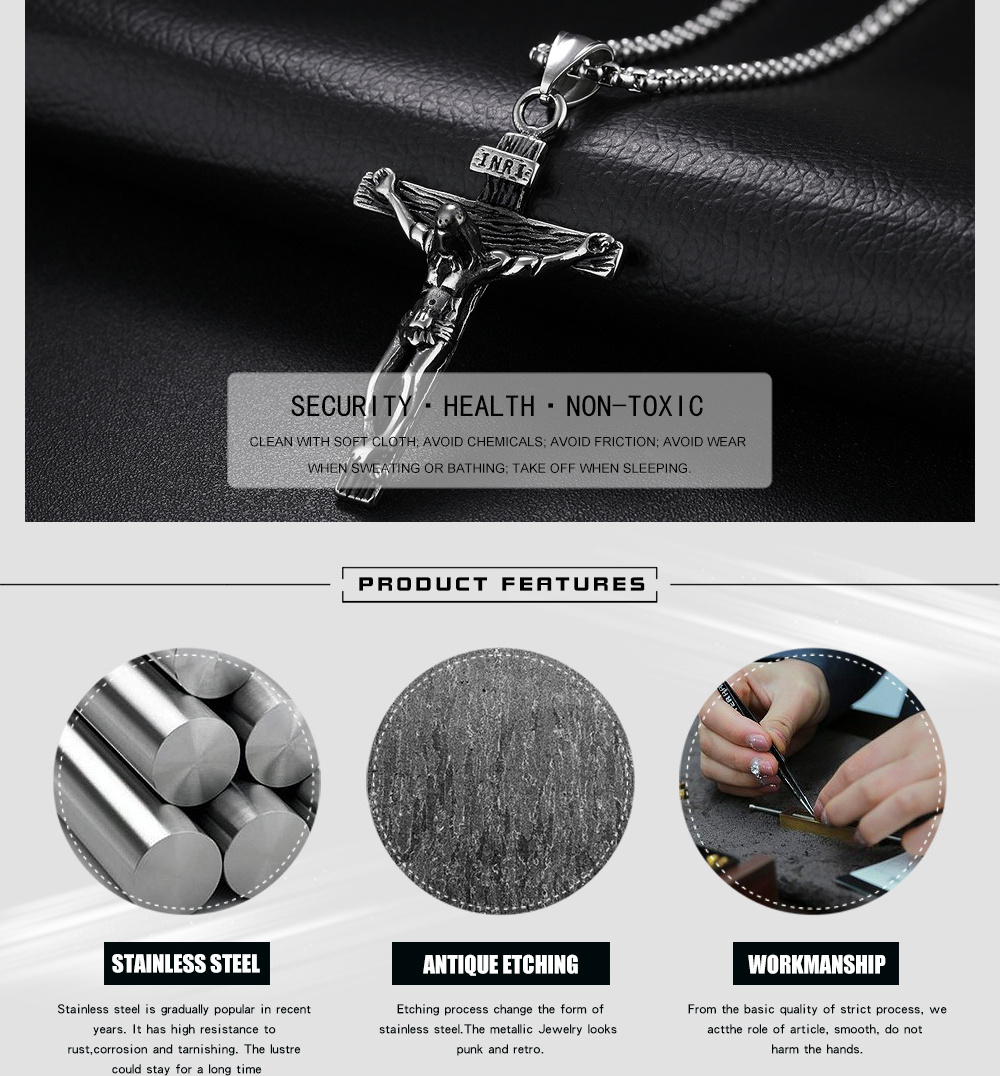 Christian Crucifix Jesus Cross Pendant Necklaces with Chain for Men Women Stainless Steel Silver/Gold Plated Jewelry Gift