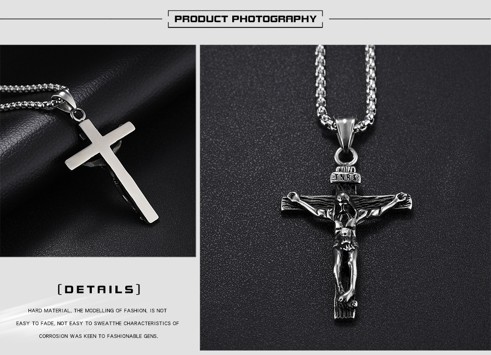 Christian Crucifix Jesus Cross Pendant Necklaces with Chain for Men Women Stainless Steel Silver/Gold Plated Jewelry Gift