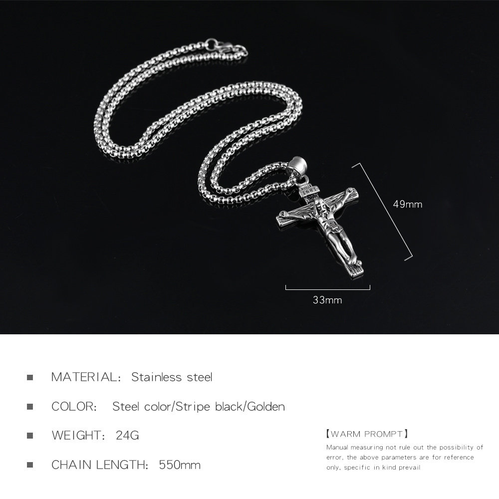 Christian Crucifix Jesus Cross Pendant Necklaces with Chain for Men Women Stainless Steel Silver/Gold Plated Jewelry Gift