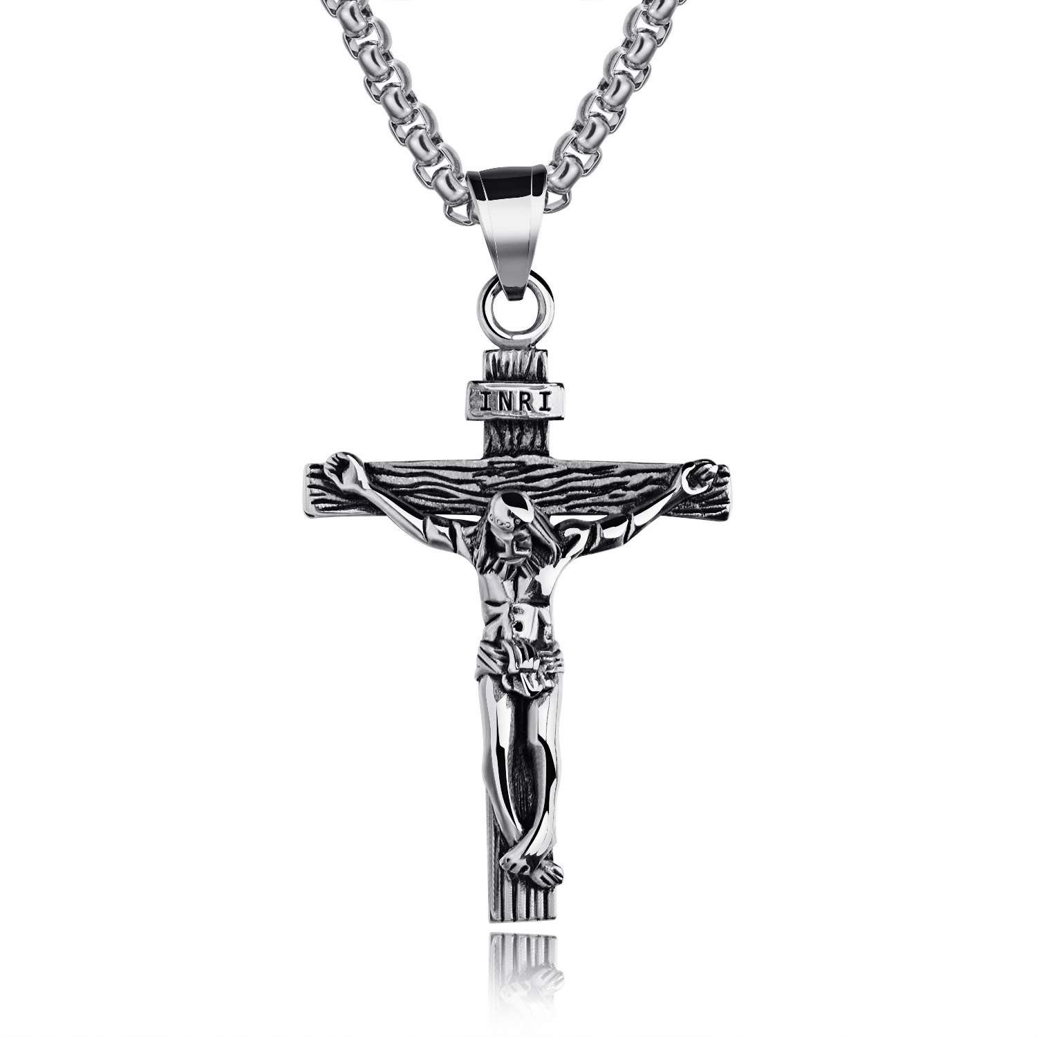 Christian Crucifix Jesus Cross Pendant Necklaces with Chain for Men Women Stainless Steel Silver/Gold Plated Jewelry Gift