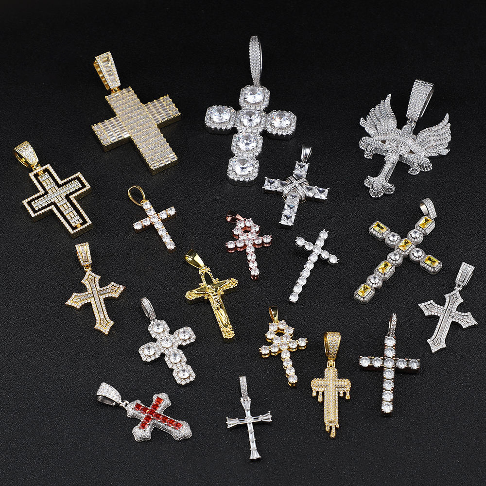 Hip Hop Jewelry Iced Out Cross Pendant 925 Sterling Silver Vvs Moissanite Diamond Moissanite Cross Pendant