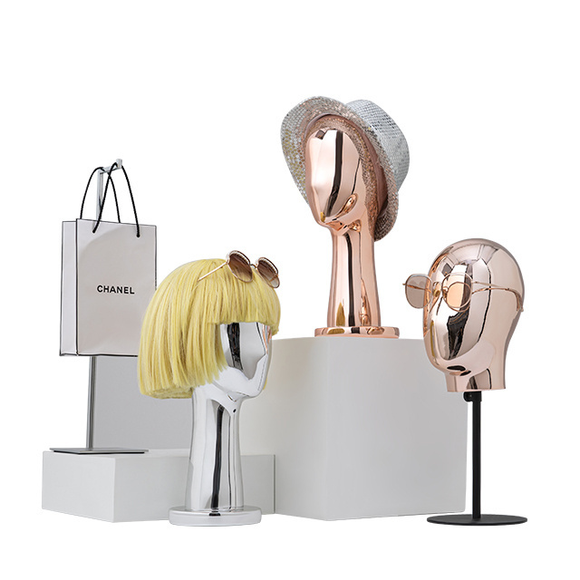 Chromed Wig Head Mannequin Shiny Gold Silver Mannequin Head Stand for Wig Female Mannequin Head for Wig Jewelry Display