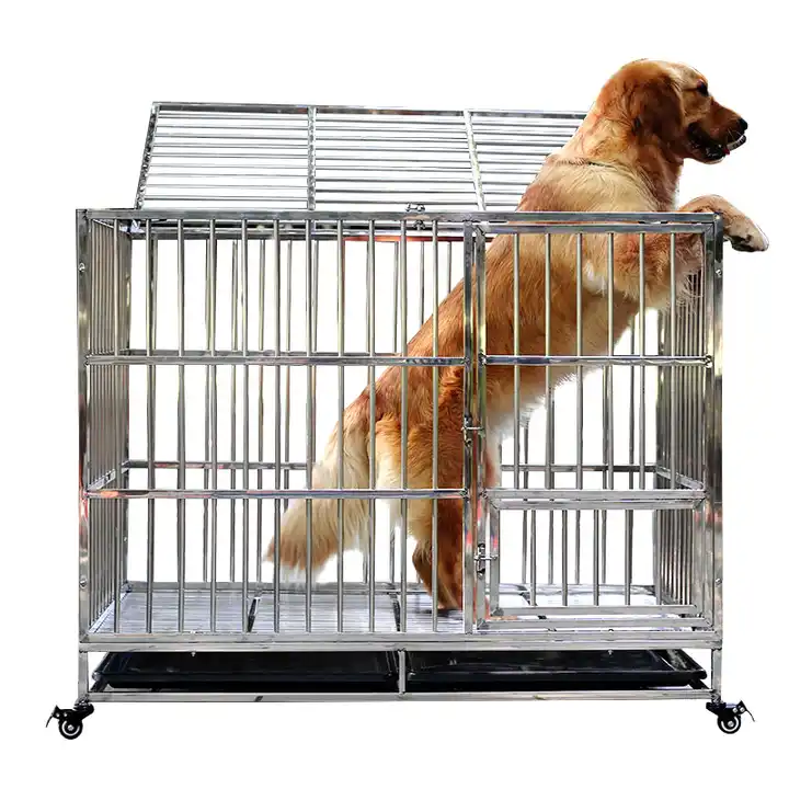 Lang Le Dog Crates Extra M/L 90 cm Big Strong Metal Iron Large Size Stainless Steel Foldable Heavy Duty Dog Cage and Kennel