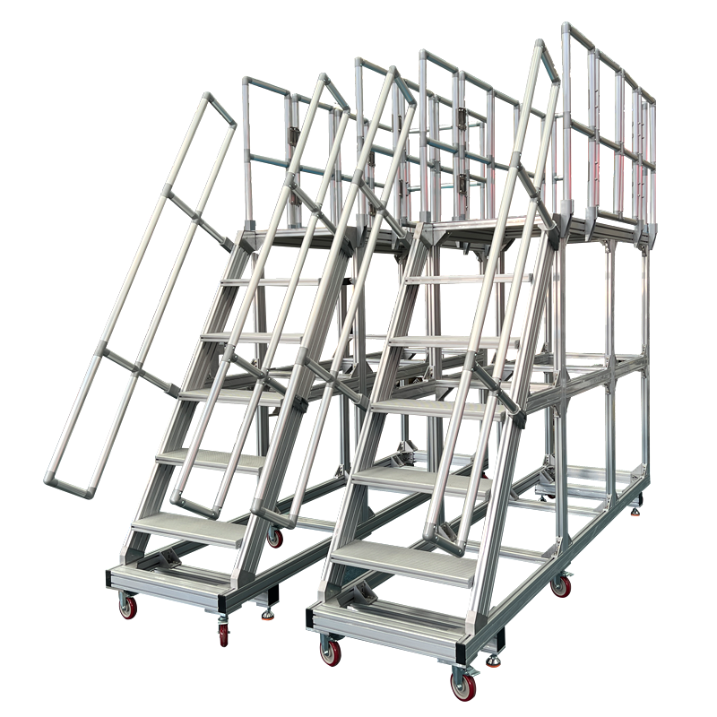 Aluminum structure custom ITEM Stairway Platform System mobile safety step ladder machine steps