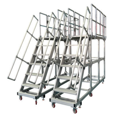 Aluminum structure custom ITEM Stairway Platform System mobile safety step ladder machine steps