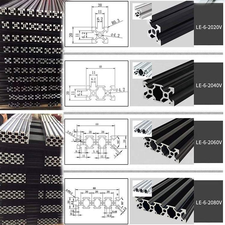 Black anodized European standard 4040 industrial aluminum profile for balcony railing aluminum