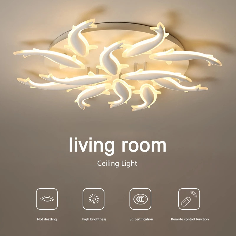 New Style Creativity Design Ceiling Lighting Remote Control Acrylic Led Ceiling Lamp for Living Room Fish-Shape Led Chandelier