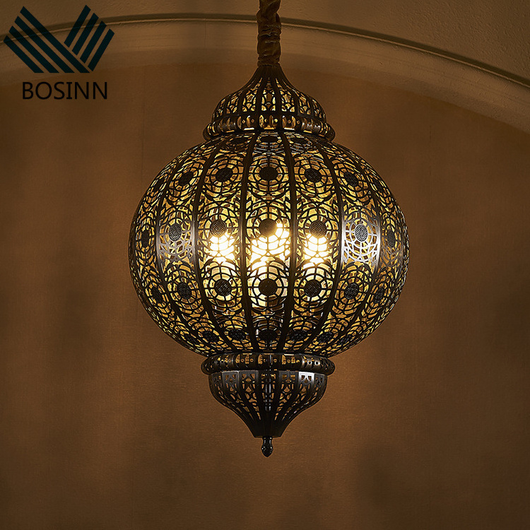 Retro Copper Chandelier Arabic Style Bedroom Lighting Fixture Customized Ceiling Lights Villa Hang Pendant Lamp