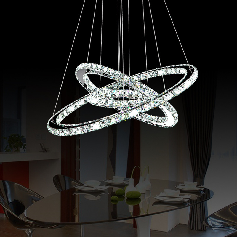 CSLIDO Simple Modern Ring Circle Dining Room Chandelier Pendant Hanging Light Decorative Rings Luxury K9 Crystal Chandelier