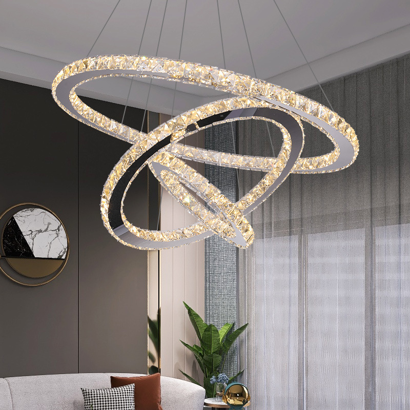 CSLIDO Simple Modern Ring Circle Dining Room Chandelier Pendant Hanging Light Decorative Rings Luxury K9 Crystal Chandelier