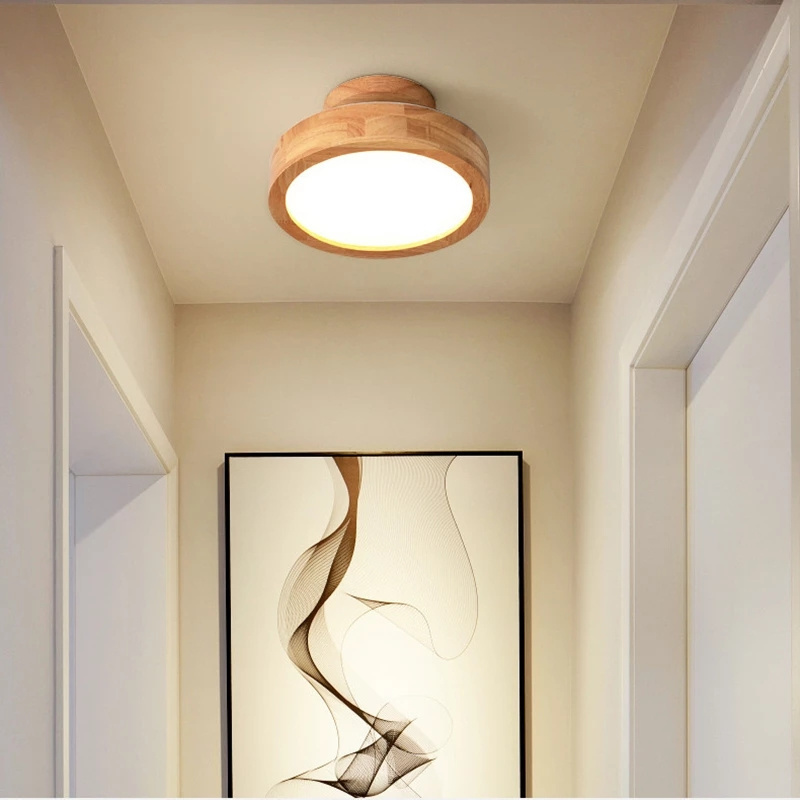 Nordic Simple Bedroom Living Room Study Hallway Corridor Cloakroom Round Decorative Lighting Fixture Solid Wood LED Ceiling Lamp