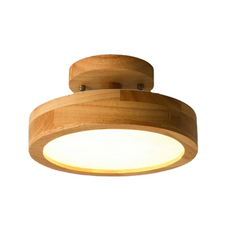 Nordic Simple Bedroom Living Room Study Hallway Corridor Cloakroom Round Decorative Lighting Fixture Solid Wood LED Ceiling Lamp