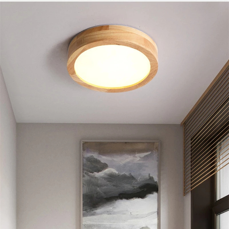 Nordic Simple Bedroom Living Room Study Hallway Corridor Cloakroom Round Decorative Lighting Fixture Solid Wood LED Ceiling Lamp