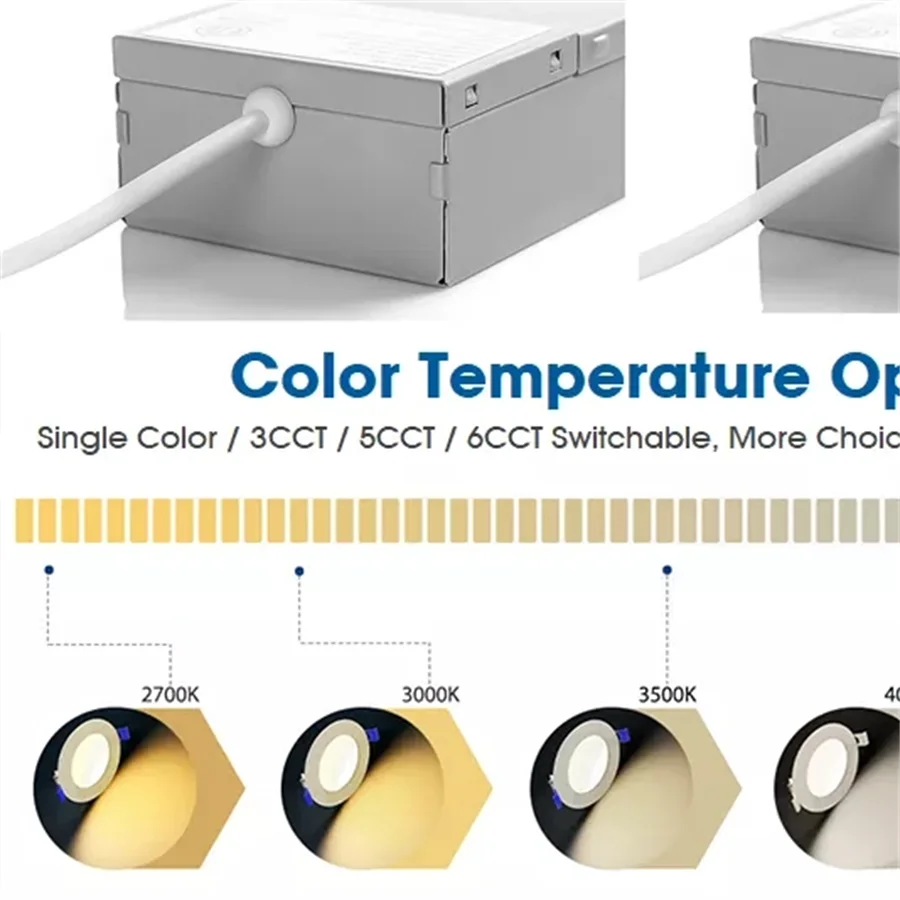 CSLIDO 4/6 Inch Recessed LED Panel Light 9W/12W 85-265V AC Dimmable Slim Panel Round 5CCT Selectable Downlight