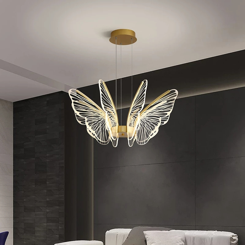 New Modern Minimalist Creative Dining Living Room Bedroom Children's Room LED Smart Lamps Decorative Butterfly Chandelier