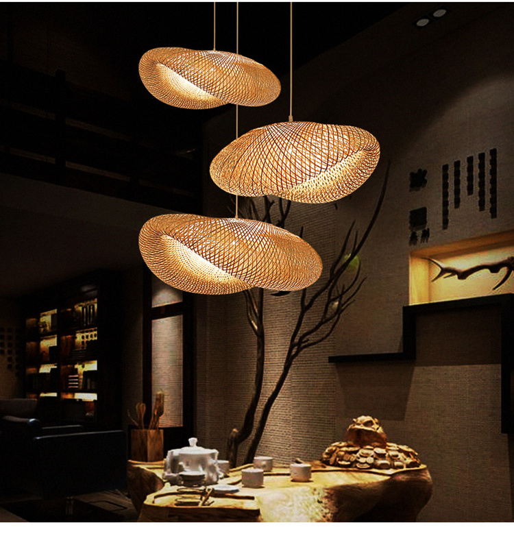 Modern Asia Handmade Restaurant Decor Hotel Hanging Lamp for Living Room Kitchen Bamboo Pendant Lights Rattan Chandelier