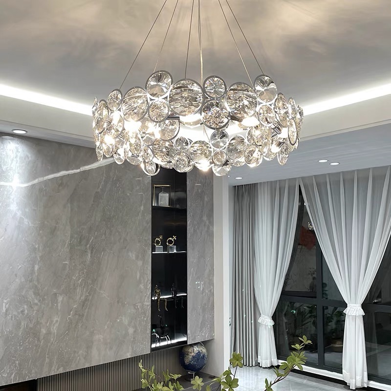 Modern Luxury K9 Crystal Chandeliers Lighting Chrome Lustre Cristal Ceiling Pendant Fixtures For Living Home Decoration Lamp