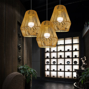 CSLIDO Hanging Lamps Bamboo Led Ceiling Lights Wholesale Bamboo Weaving Chandelier Rattan Pendant Light For Restaurant