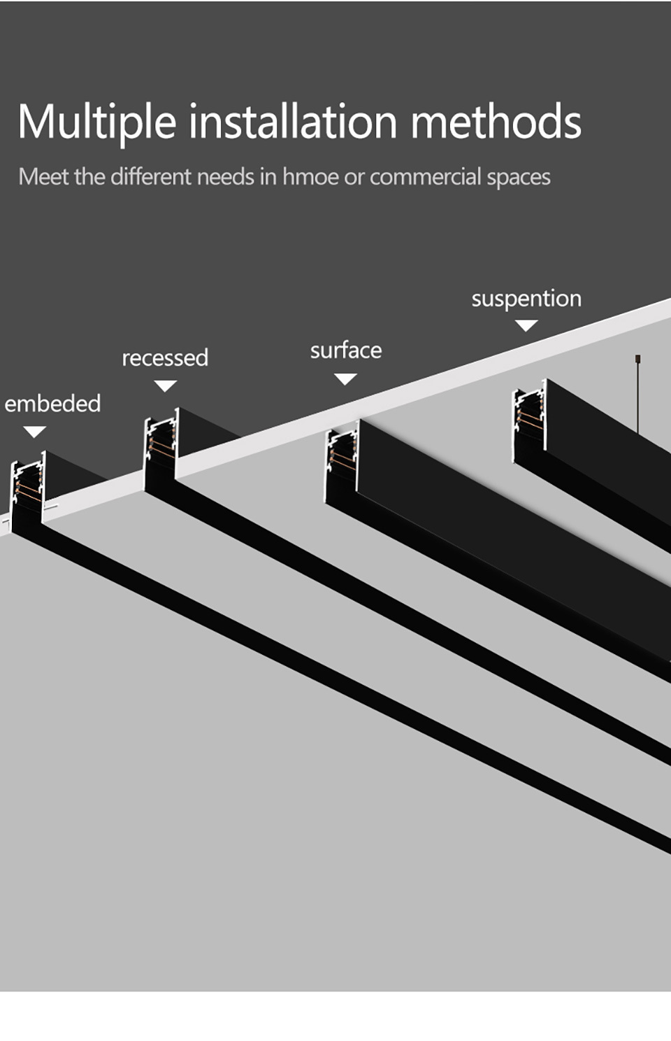 Smart phone control Surface mounted or embedded 1m 1.5m 2m 3m Magnetic Track Lighting System led track magnetic light