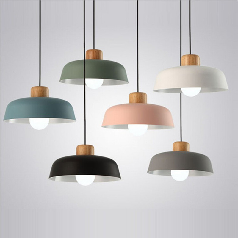 Modern Nordic Pendant Lights Aluminum Lampshade Wood Decor Hanging Lamp for Dining Room Kitchen Lighting Fixtures