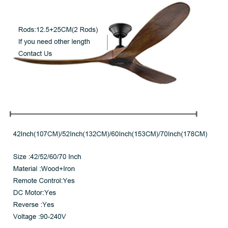 CSLIDO Best 52inch 56inch 60inch 110V 220V AC Solid 3 Wood Blades Wooden Ceiling Fan with Remote Control