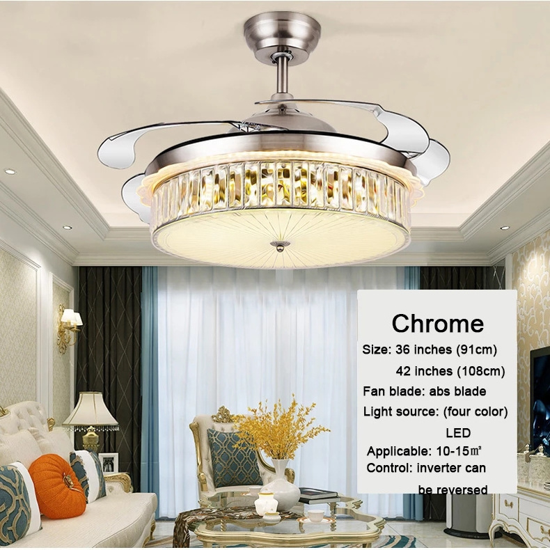 42 inch Led Invisible Ceiling Fans with Light Decorative Retractable Hanging Blade Lights Modern Folding Remote Control Fan Lamp