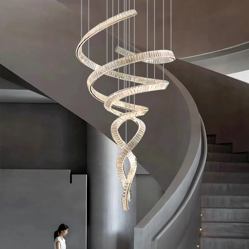 CSLIDO Luxury Villa Stair Staircase Chandelier Dinning Room Indoor Lighting Lamp K9 Crystal High Ceiling Chandelier