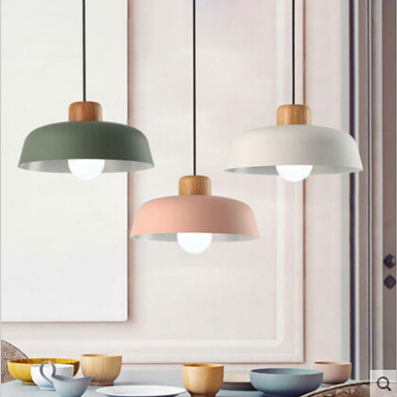 Modern Nordic Pendant Lights Aluminum Lampshade Wood Decor Hanging Lamp for Dining Room Kitchen Lighting Fixtures