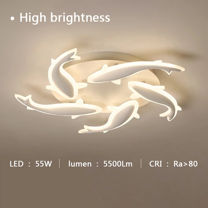 New Style Creativity Design Ceiling Lighting Remote Control Acrylic Led Ceiling Lamp for Living Room Fish-Shape Led Chandelier