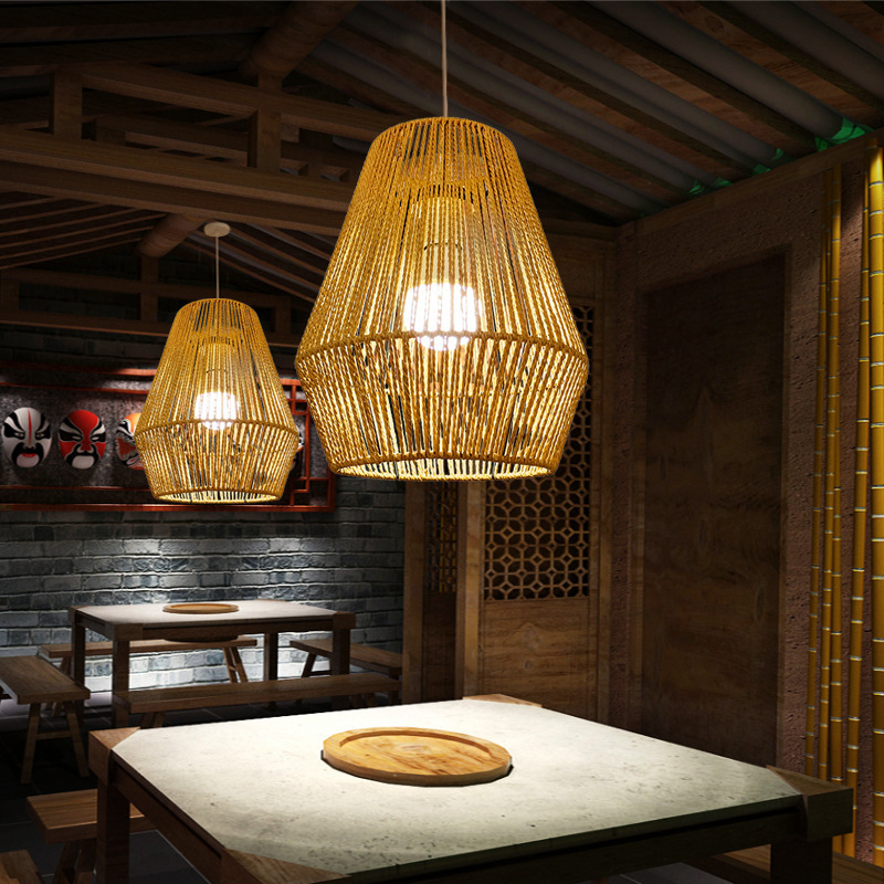 CSLIDO Hanging Lamps Bamboo Led Ceiling Lights Wholesale Bamboo Weaving Chandelier Rattan Pendant Light For Restaurant