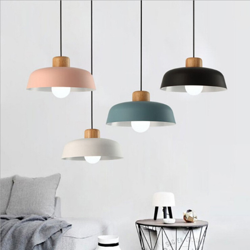 Modern Nordic Pendant Lights Aluminum Lampshade Wood Decor Hanging Lamp for Dining Room Kitchen Lighting Fixtures