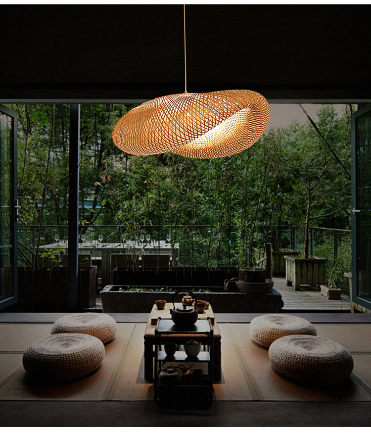 Modern Asia Handmade Restaurant Decor Hotel Hanging Lamp for Living Room Kitchen Bamboo Pendant Lights Rattan Chandelier