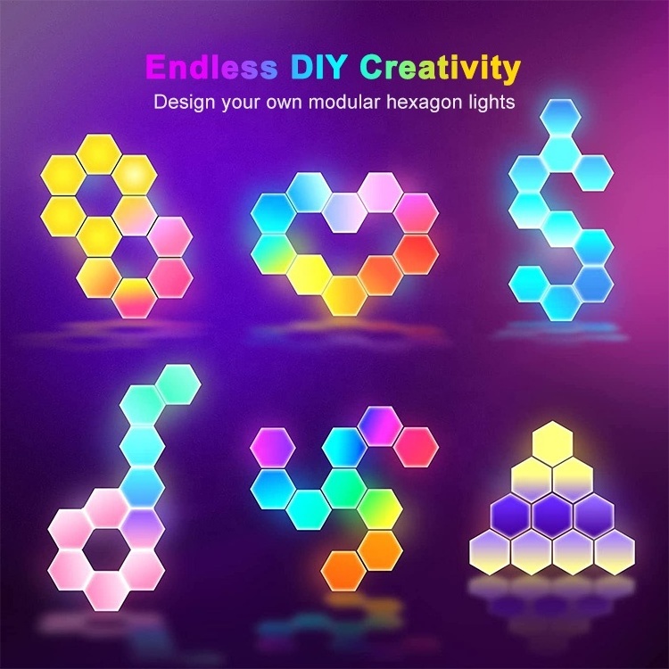 RGB Hexagon lights 3 Pack 6 Pack 10 Pack DIY Modular Night Light LED Light Wall Panels Smart App Control Hexagon Wall Lamp