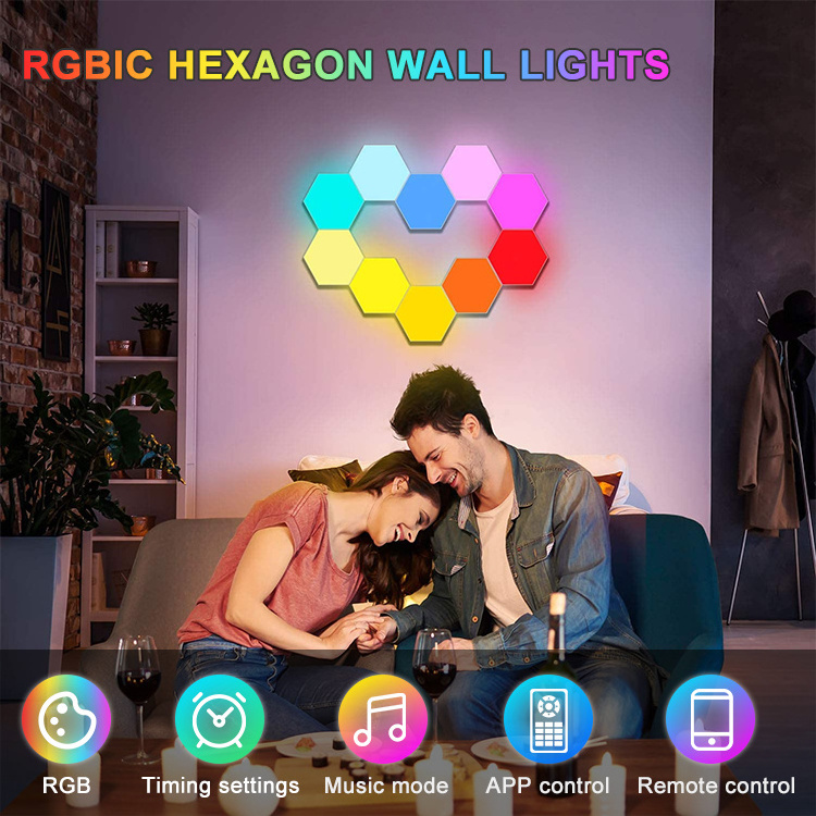 Wall mounted honeycomb quantum RGBIC DIY led night lights Smart Led Hexagonal Modular Light Home Decorative Wall lights