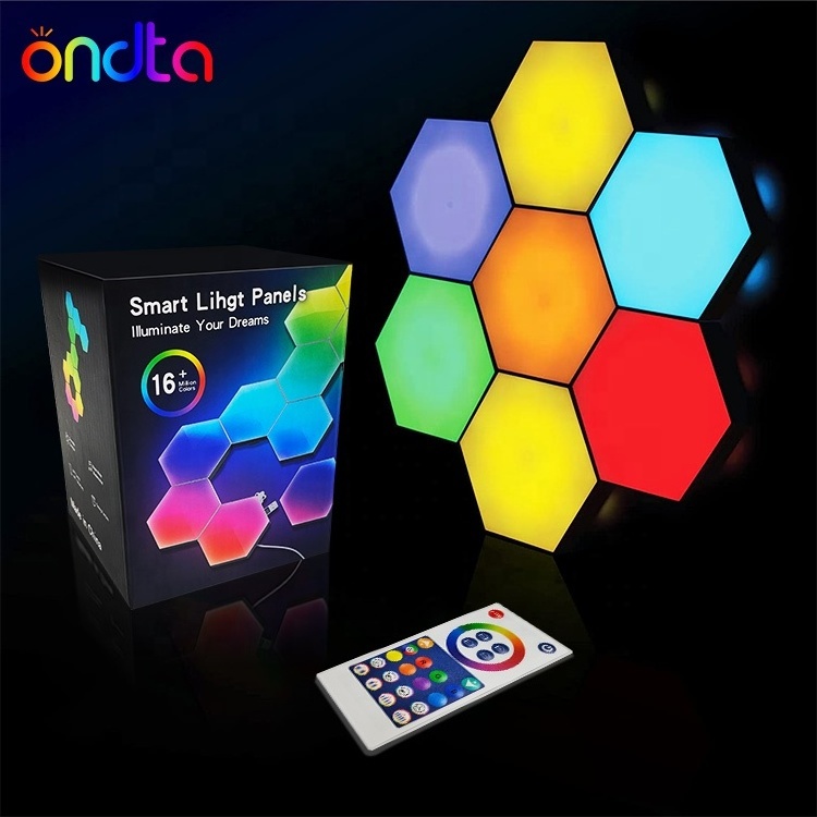 RGB Hexagon lights 3 Pack 6 Pack 10 Pack DIY Modular Night Light LED Light Wall Panels Smart App Control Hexagon Wall Lamp