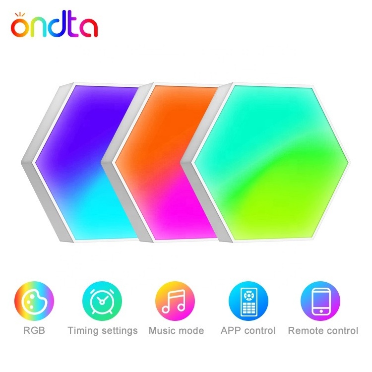 RGB Hexagon lights 3 Pack 6 Pack 10 Pack DIY Modular Night Light LED Light Wall Panels Smart App Control Hexagon Wall Lamp