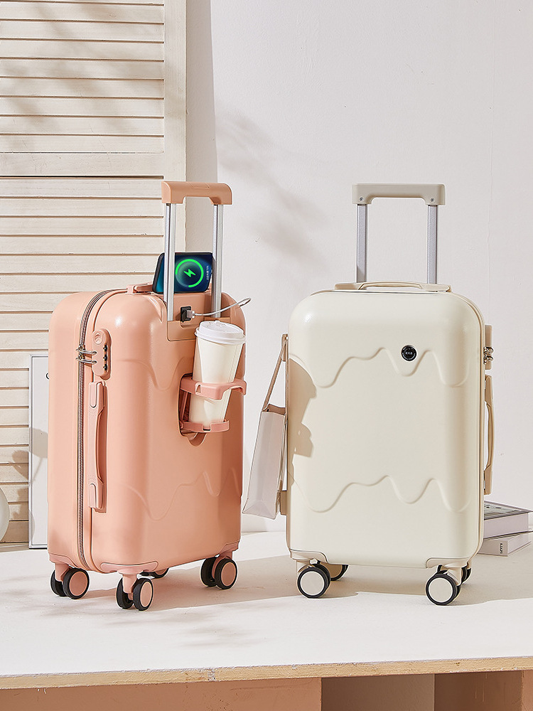 2024 New Fashion PC Ice Cream Luggage Unisex 20 Inch Boarding Suitcase with Cup Holder Light Mute Factory Wholesale Travel Bags