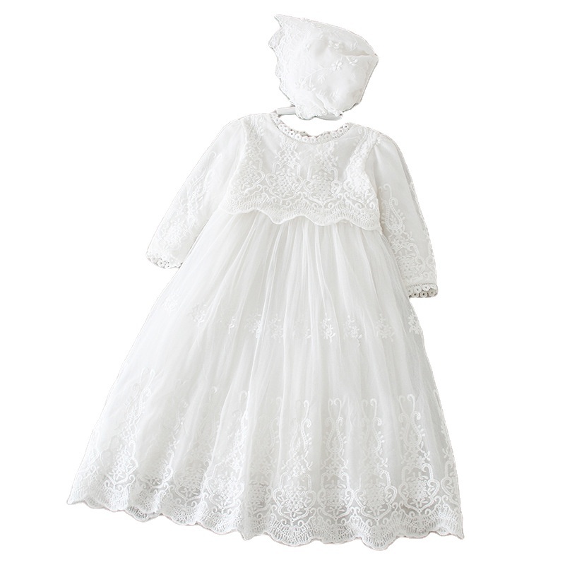 2024 New 0-2 Years Long Sleeves Ivory Lace Baptism Dress Christening Gown Baby Girl Toddler dress for baptism