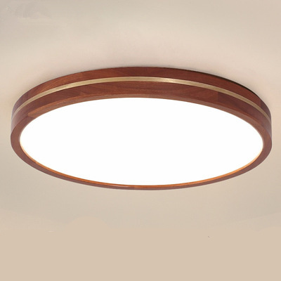 Living Room Modern Simple Ceiling Led Panel Round Thin Wood Copper Simple Led Ceiling Light Fixture